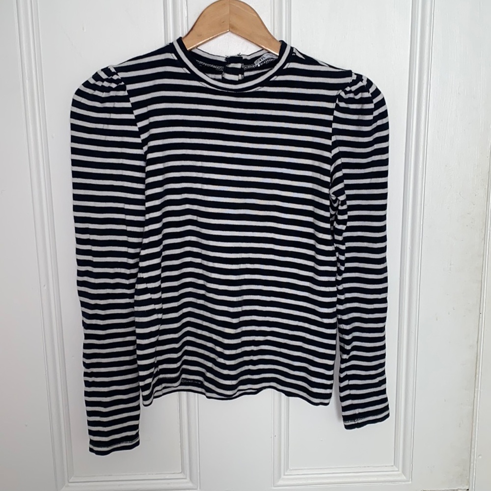 Zara Striped Puff Shoulder Long Sleeve Sweater